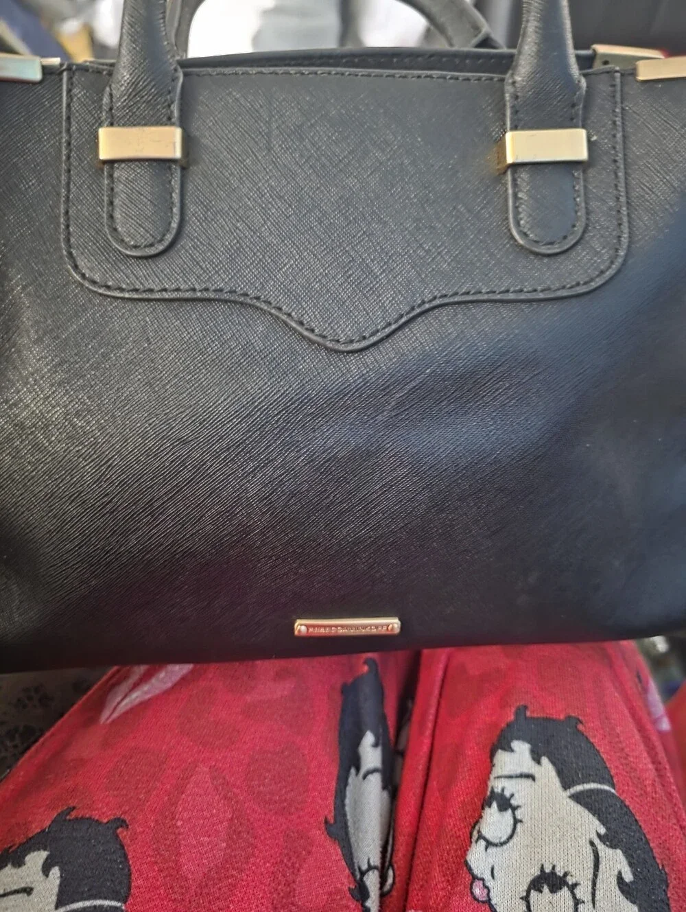 New Rebecca Minkoff Black Studded Satchel Handbag with Gold Accents